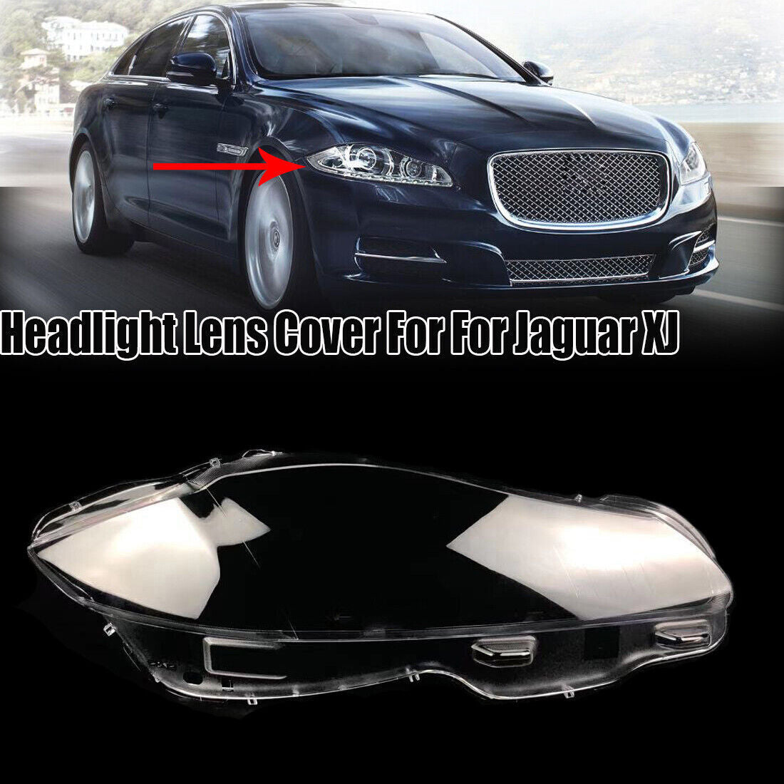 Replacement protective cover for the right transparent headlight lens of for Jaguar XJ 2010-2019.