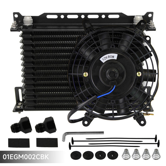 Universal 15 Row AN10 Engine Oil Cooler w/AN10 To AN8 Fittings + 7 Electric Fan