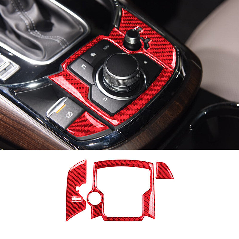 Red Carbon Fiber Interior Audio Console Cover Trim for Mazda CX-9 2016-2022