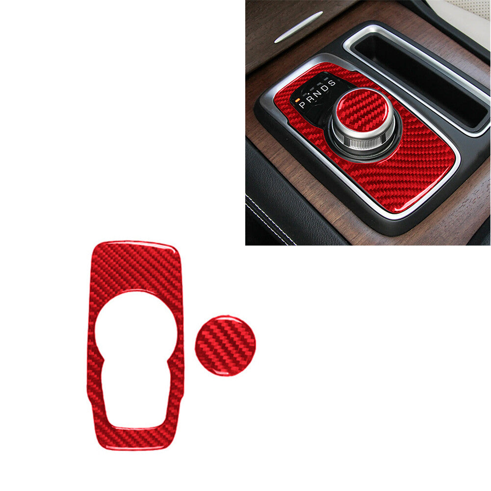 2Pcs Red Carbon Fiber Interior Gear Shift Cover Trim for Chrysler 300 2015-22
