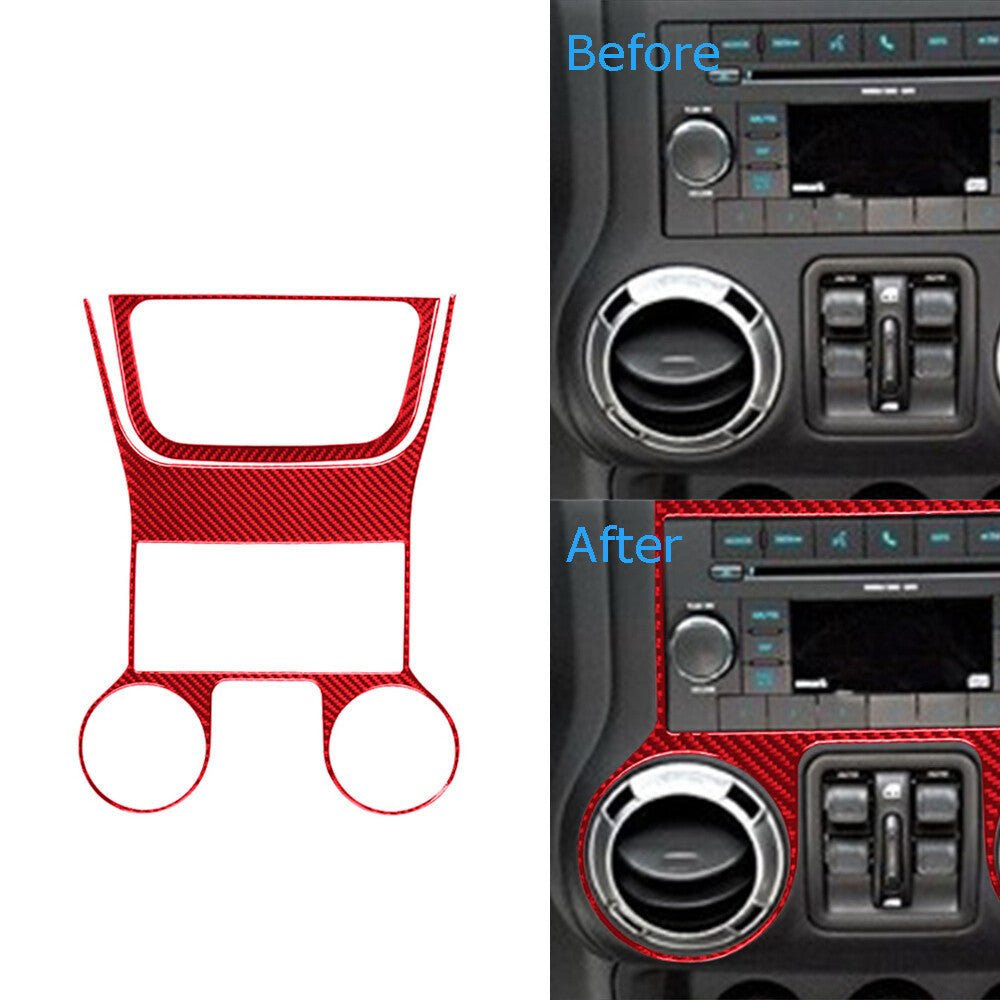 Red Carbon Fiber Center Control Panel Cover Trim for Jeep for Wrangler JK 2011-2017
