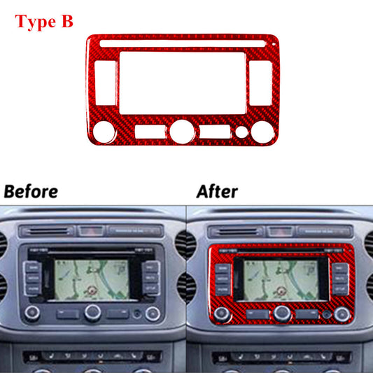 Red Carbon Fiber Radio With Navigation Trim for Volkswagen for Tiguan 2013-2017 B