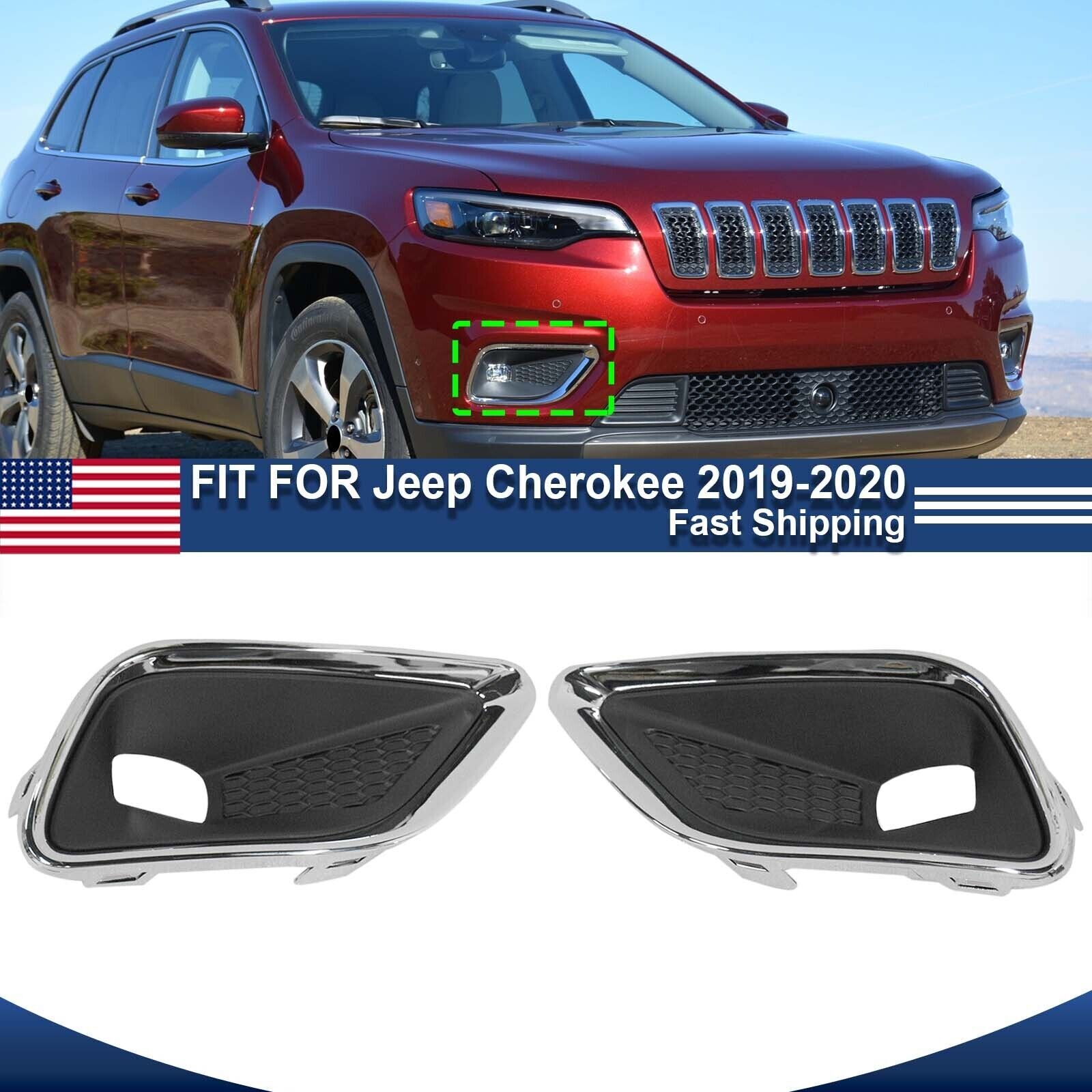 for Jeep Cherokee 2019-2020 Front Bumper Fog Lamp Light Cover Bezel Right+Left