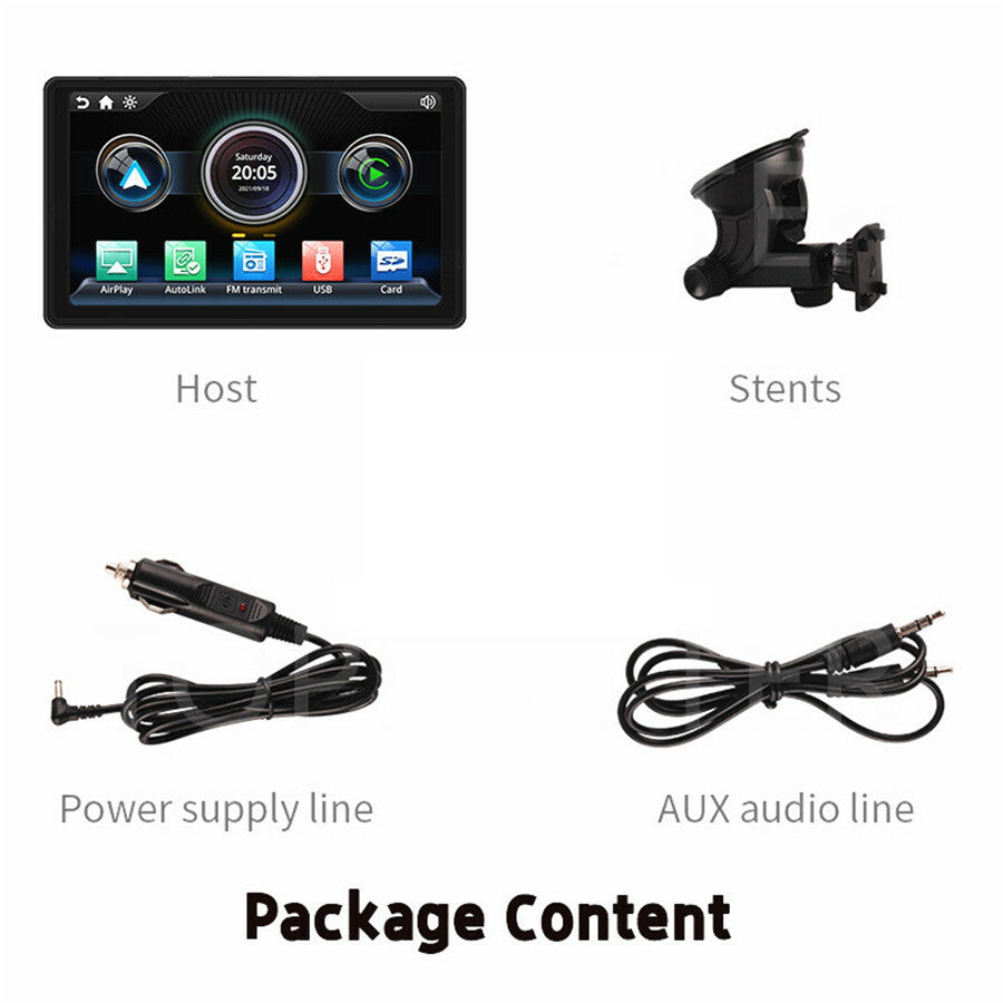 7in Touch Screen Monitor Wireless Carplay Android Auto Portable Car MP5 Player