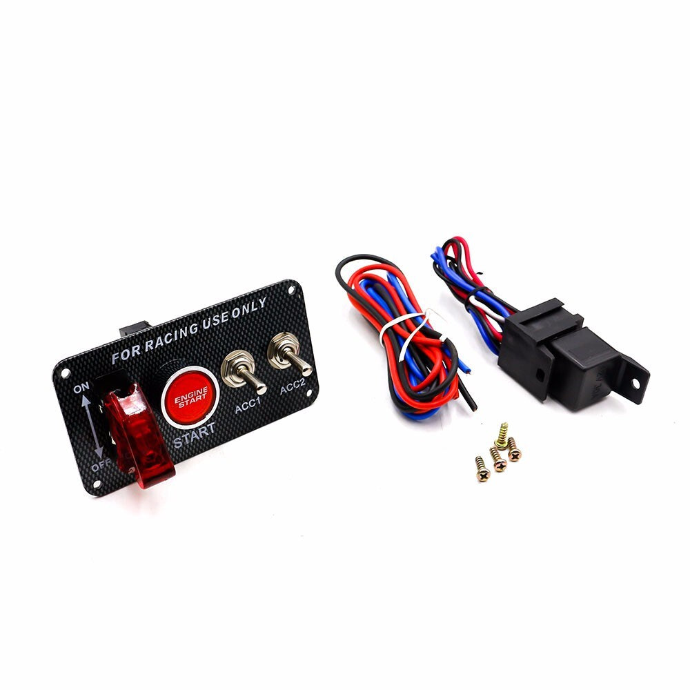 Racing Car Carbon 12V Ignition Switch Engine Start Push Button LED Toggle Panel