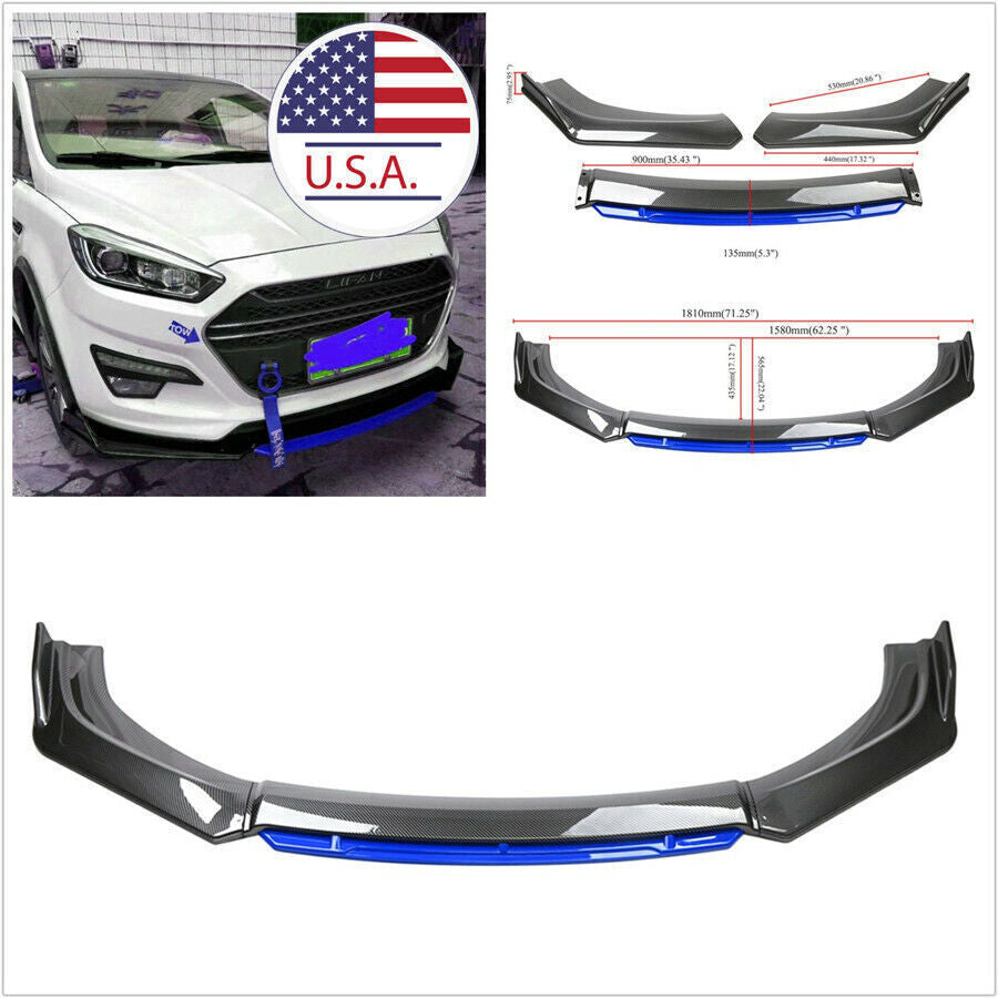 Carbon Fiber Style+Blue Full Surrounded Car Bumper Splitter Lip Diffuser Spoiler