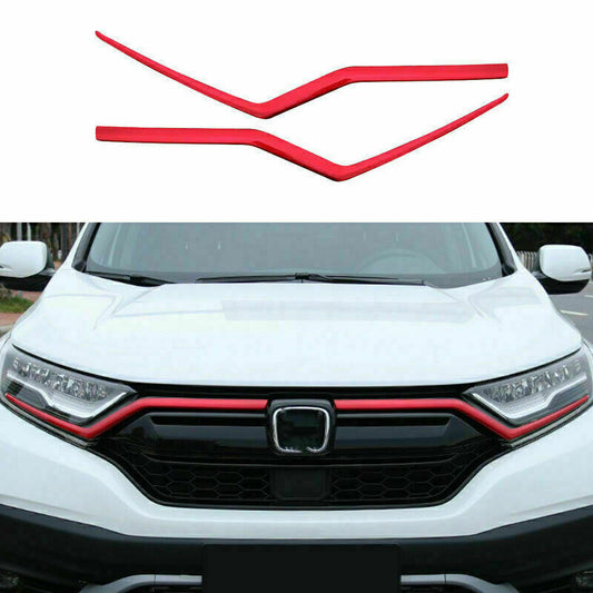 2X Red Front Central Grille Mesh Trim Molding Strip for Honda CR-V CRV 2017-2022