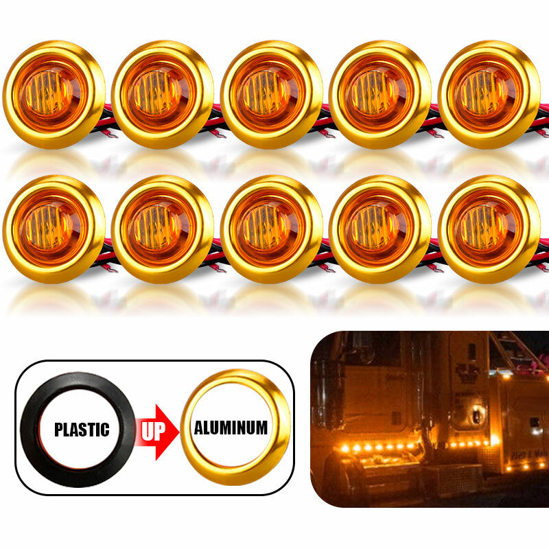 10X 3/4 12V Marker Light LED Truck Trailer Round Side Bullet Indicator Yellow