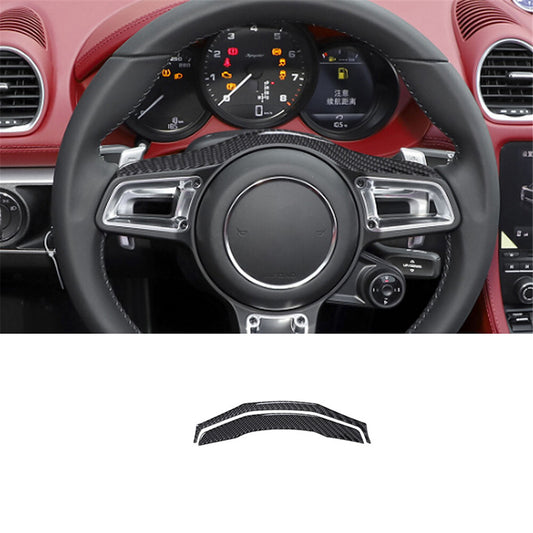 2X Carbon Fiber Top Of Steering Wheel Cover Trim for Porsche 718 2016-2022
