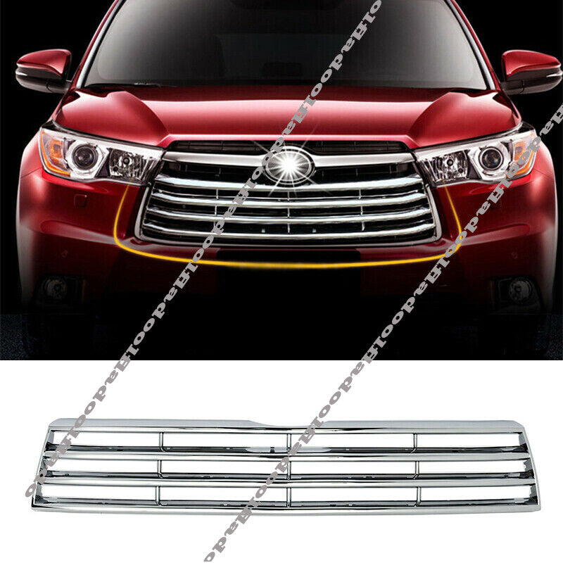 for Toyota Highlander 2014-2016 Chrome Front bumper Mesh Grille Grill Cover Trim