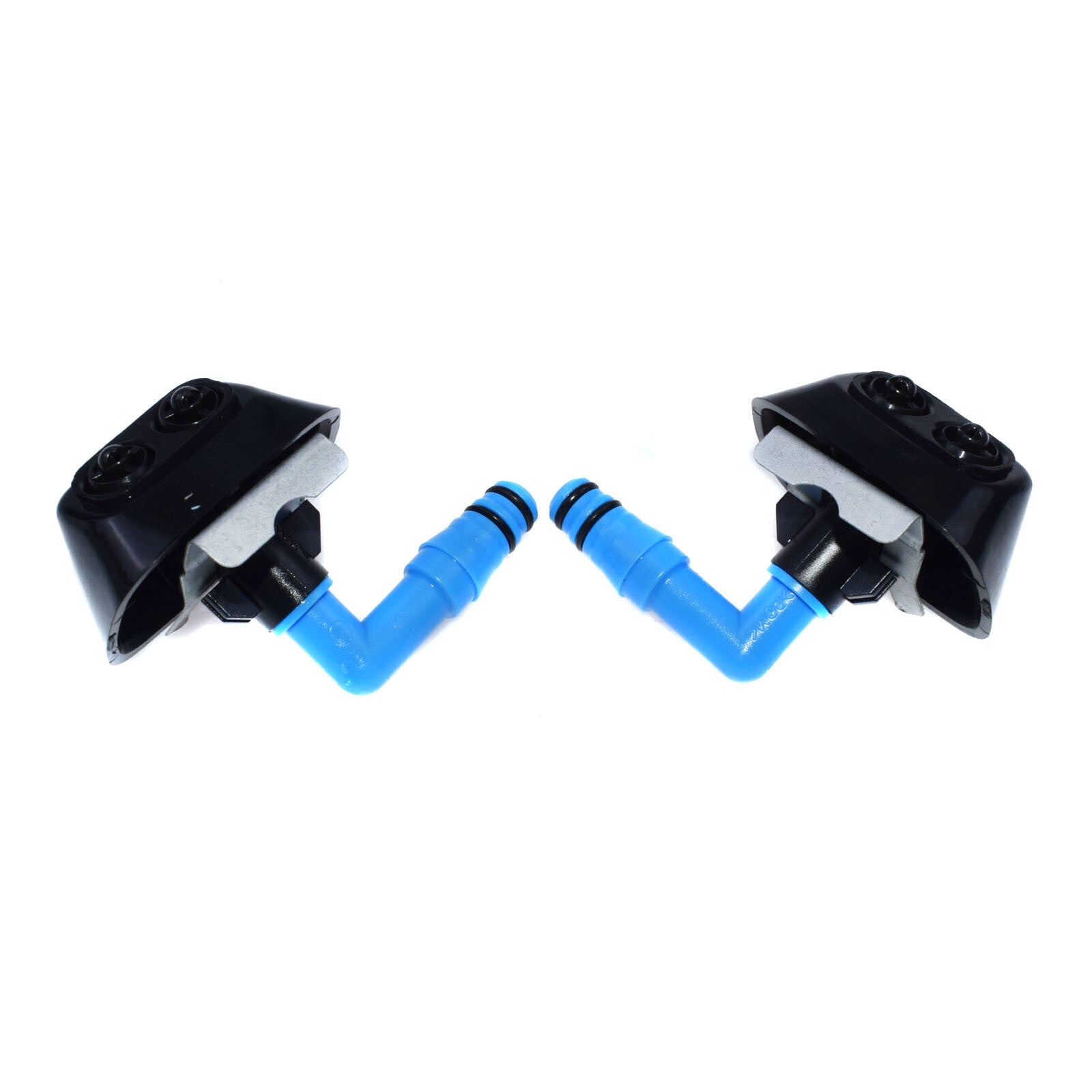 A pair of headlight washing machine nozzles suitable for Saab 9-3 2004-11, model numbers 12803972 and 12803973.