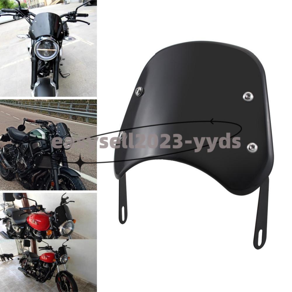 Black Universal Motorcycle 5-7'' Windshield Windscreen Round Headlight Fairing