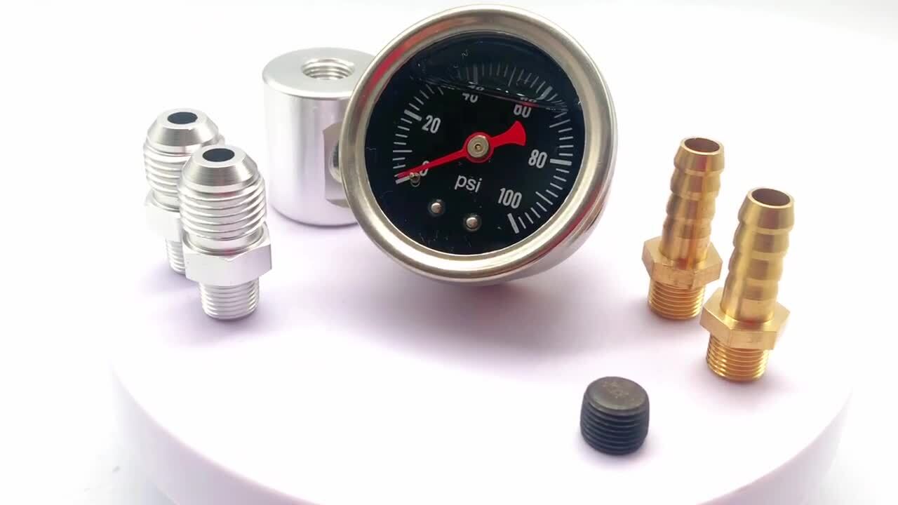 Fuel Pressure Regulator Gauge 0-100psi Liquid Filled 1/8 NPT W/Adaptor Adapter