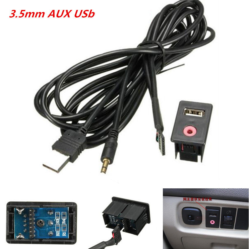 Auto 3.5mm AUX USB Headphone Male Jack Flush Mount Mounting Adapter Panel Input