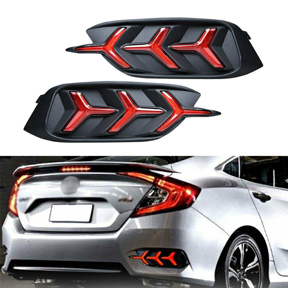 2X Rear Bumper Reflector LED Tail Brake Turn Signal Lights for Honda for Civic 16-20