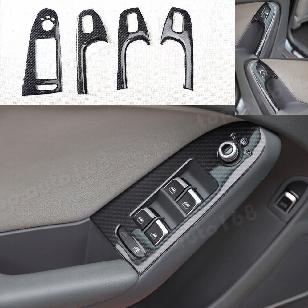 Carbon Fiber Look Inner Window Lift Lock Switch Panel Trims for Audi A4 2009-16