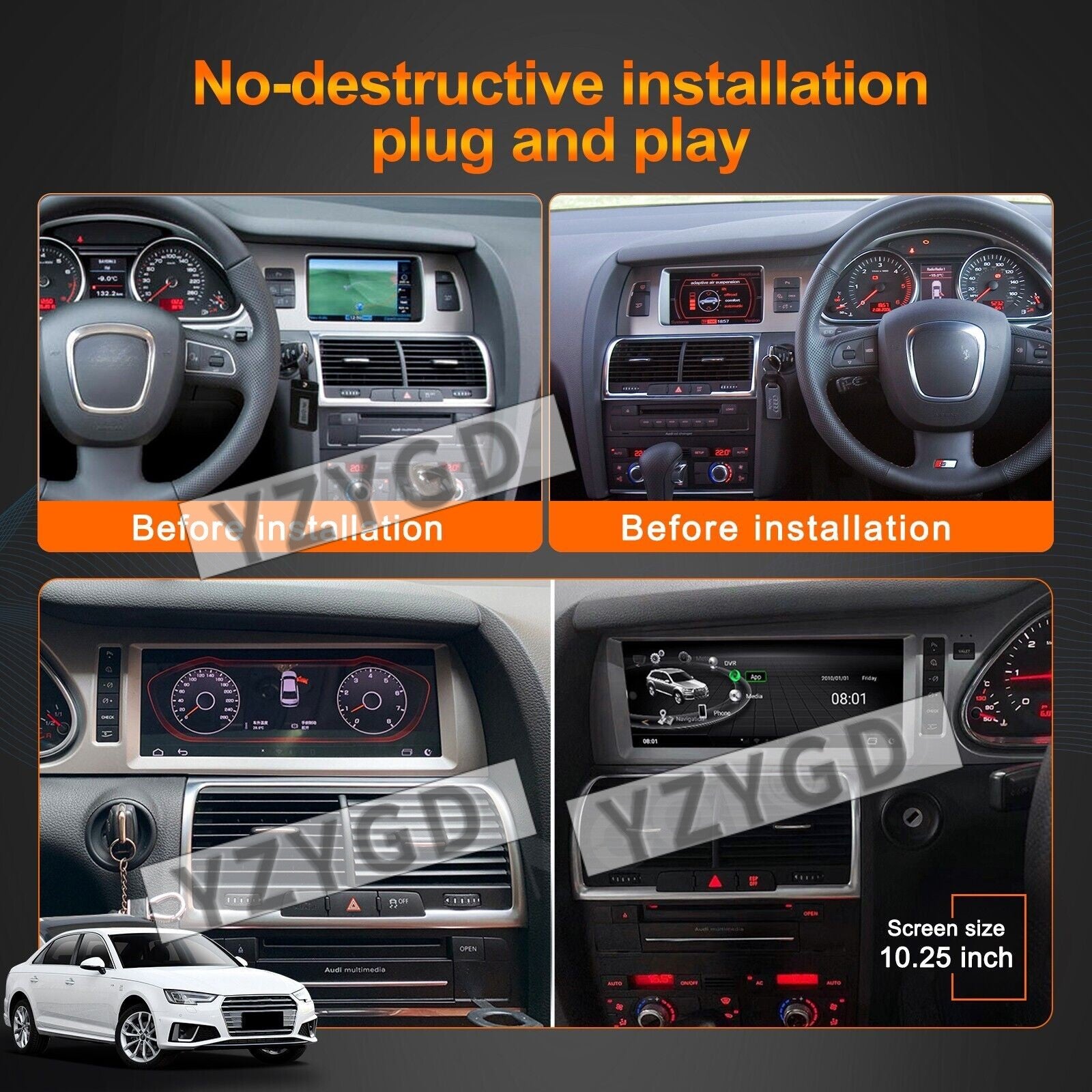 Android CarPlay Car Radio for Audi Q7 2010-2015 Stereo Multimedia Player Screen