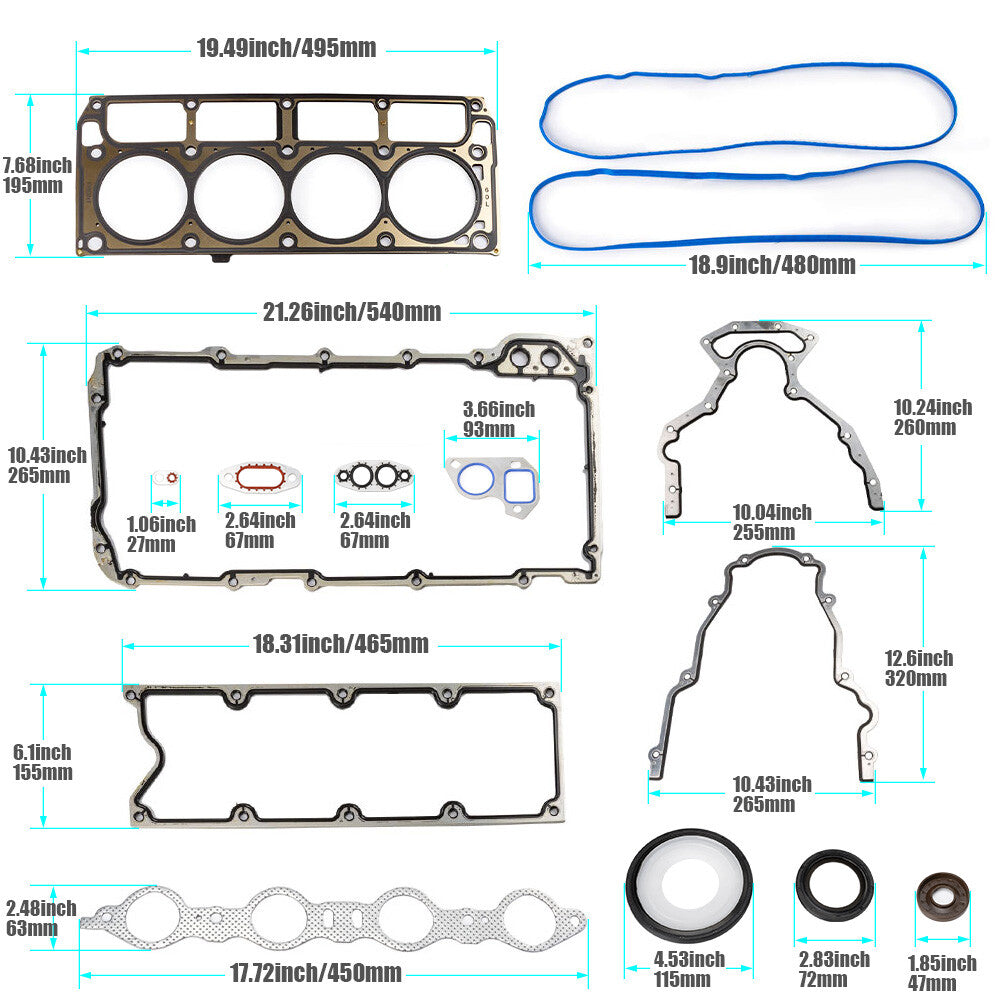 LS gasket kit with LS9 head gasket suitable for LS1/LS6/LQ4/LQ9/4.8/5.3/5.7/6.0L Gen III