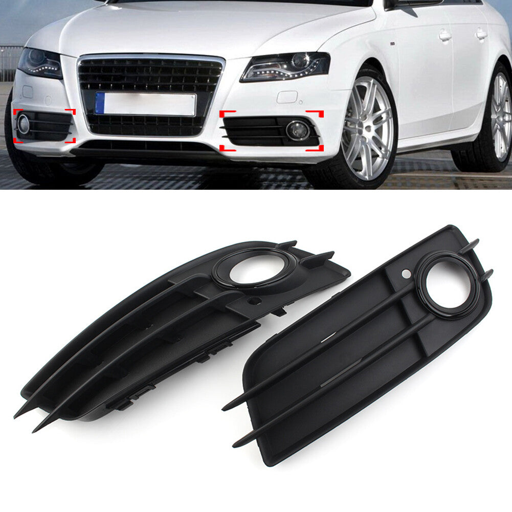 1 Pair Black Front Bumper Fog Light Grille Cover for Audi for A4 B8 S4 2008-2012