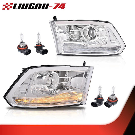 Suitable for 13-18 for Dodge for Ram 1500 2500 3500 chrome headlights with LED strip, DRL LHRH