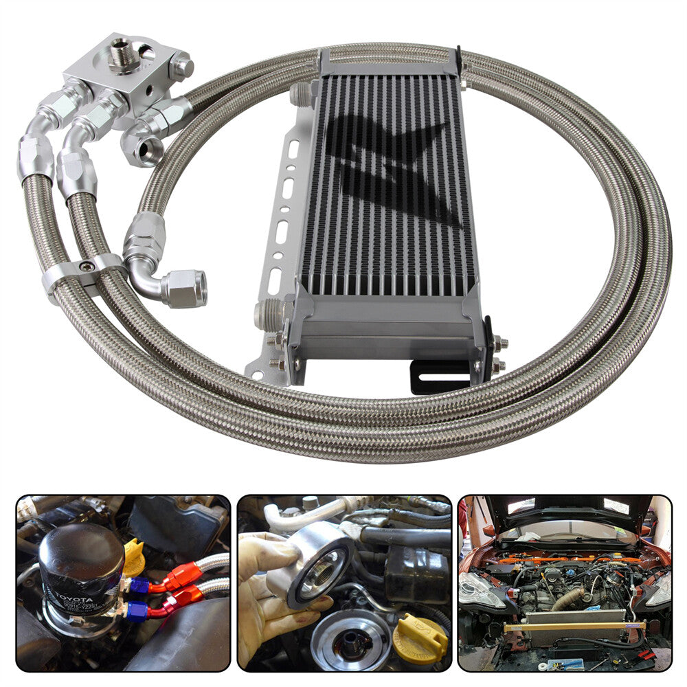 16 Row Oil Cooler Kit Thermostatic for Subaru BRZ for Scion -S FA20 2013+ Silver