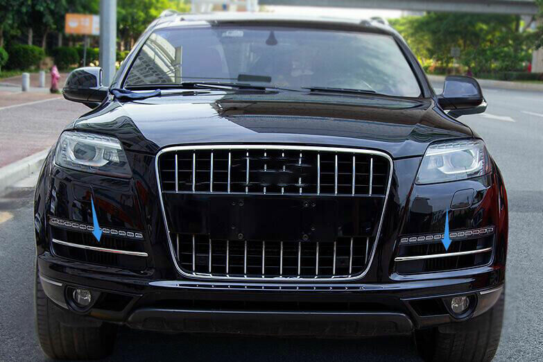 2PCS for Audi Q7 2007-2015 Silver Steel Exterior Front Fog Lamp Light Strip Trim