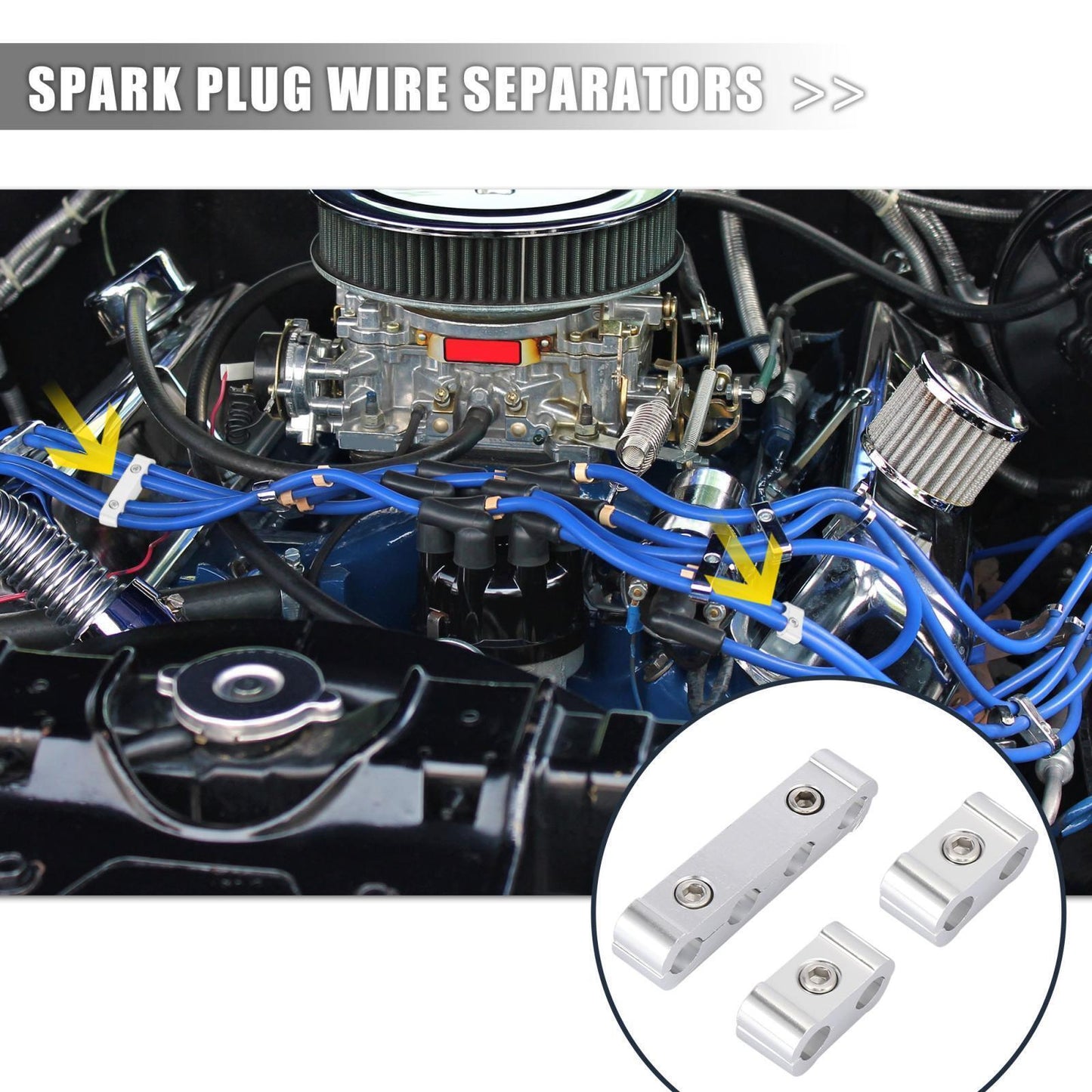 12-Piece Set of 8mm, 9mm, and 10mm Automotive Engine Spark Plug Wire Separators Loom Dividers in Silver