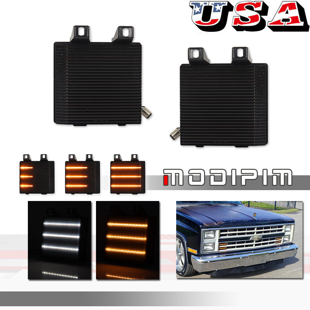 2-piece smoke lens dynamic amber and white DRL turn signals for Chevrolet for GMC pickup trucks
