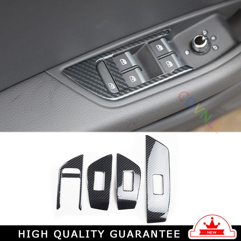 Glass Window Lifting Lock Panel Trim 4PCS Fit for Audi A5 2017-2019 Carbon Fiber