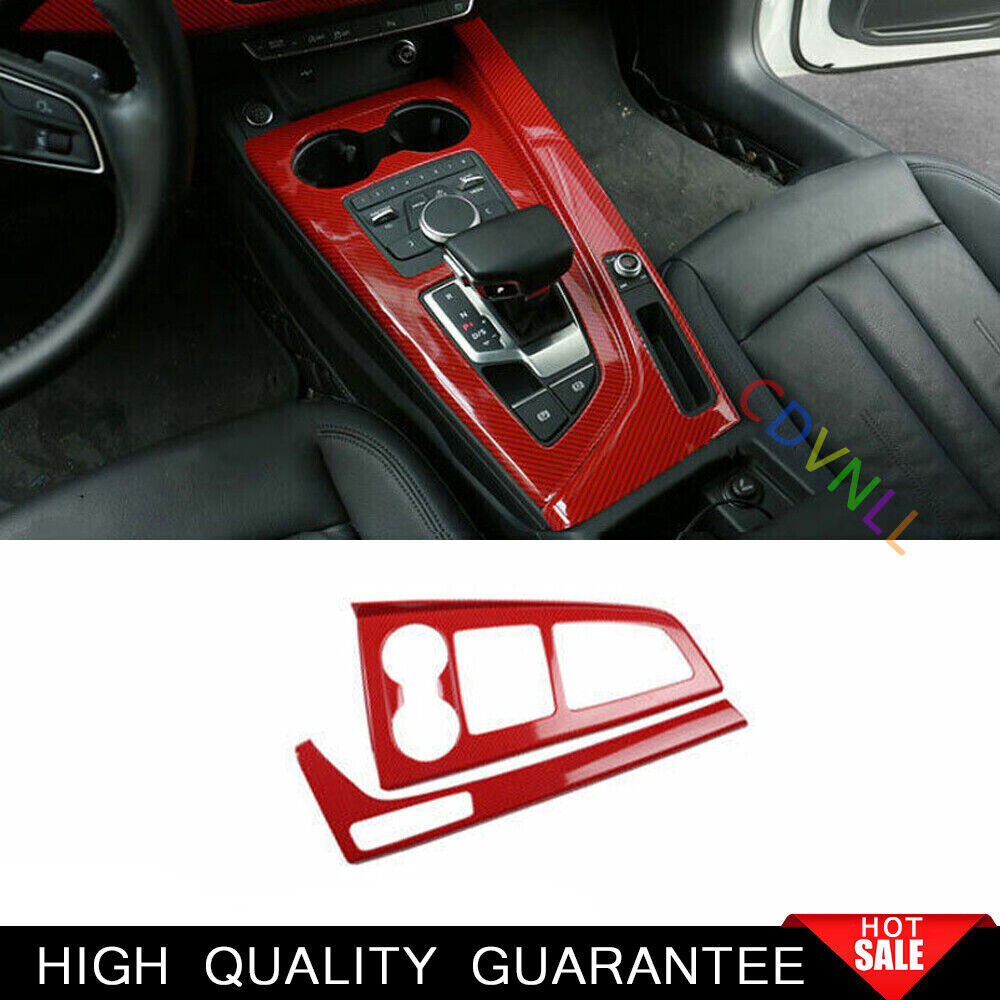 for Audi A4 A5 2017-2019 Red Carbon Fiber Inner Console Gear Shift Panel Trim 2P