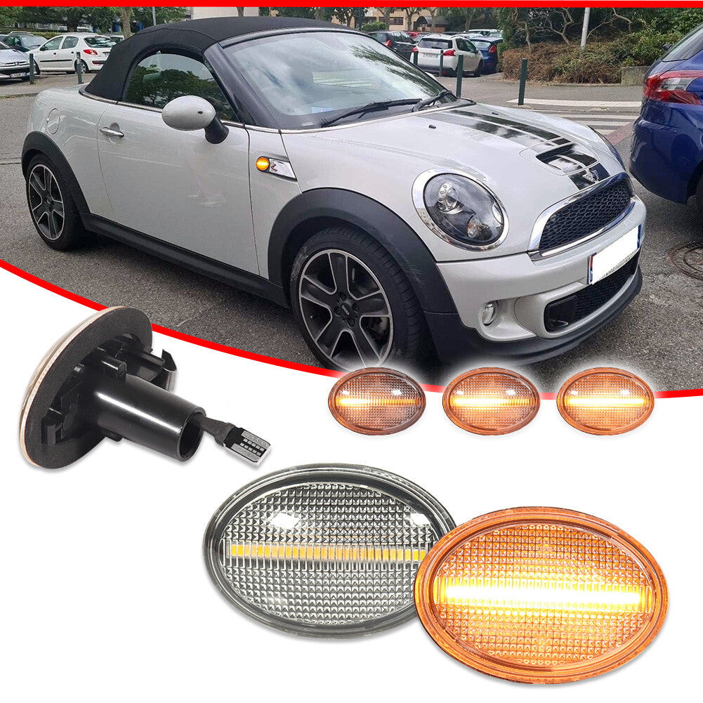 Sequential LED Side Marker Lights for Mini Cooper S R55 R56 R57 R58 R59 with Clear Lens