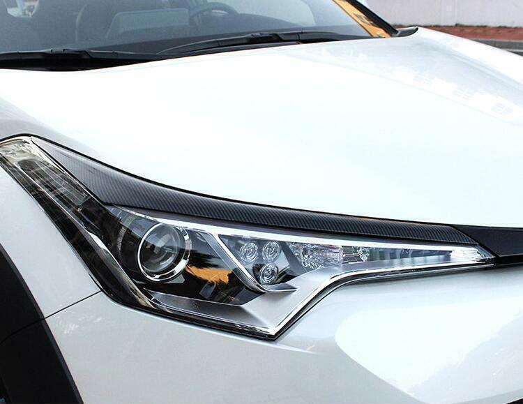 2P Carbon Fiber Front Headlight Eyebrow Strip Cover Trim for Toyota C-HR 2018-22