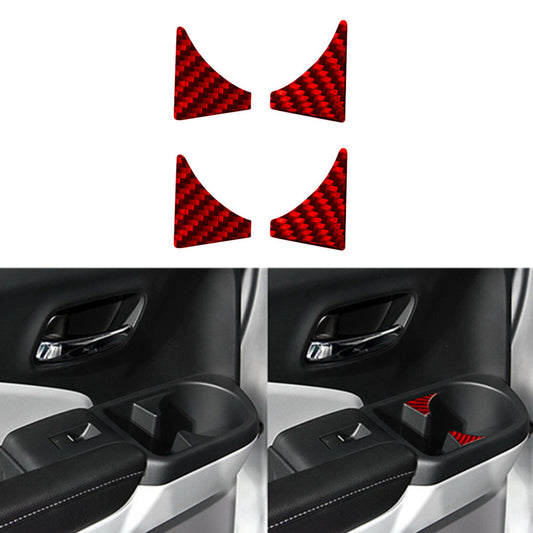 4X Red Carbon Fiber Rear Door Cup Holder Cover Trim for Honda Ridgeline 2017-20