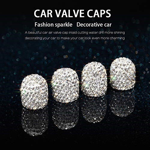 4 Pack Valve Stem Caps Universal Bling Car Accessories Crystal Tire Caps Silver
