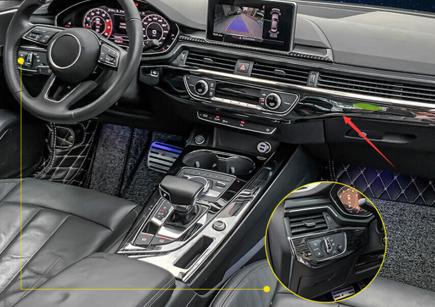 for Audi A4 A5 2017-24 Black Steel Central Console Dashboard Panel Strip Trim 2P