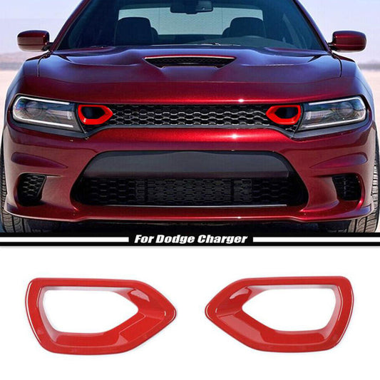 Car front bumper grille protector trim for Dodge chargers 2015-2023, accessory in red.