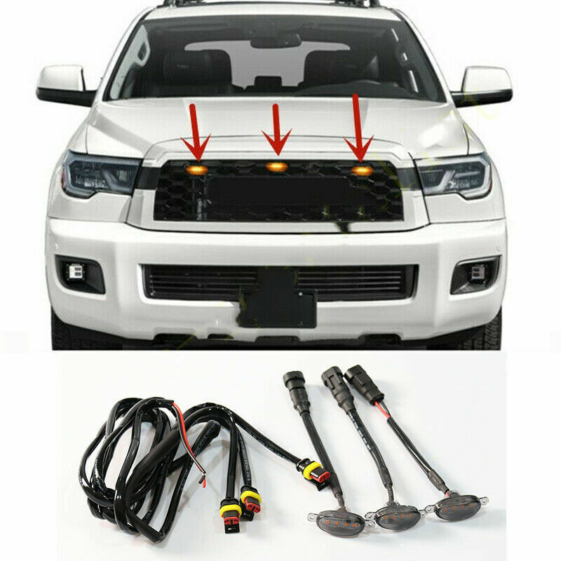 for Toyota Sequoia 2016-2021 Black Front Grille LED Light Raptor Style DRL Cover