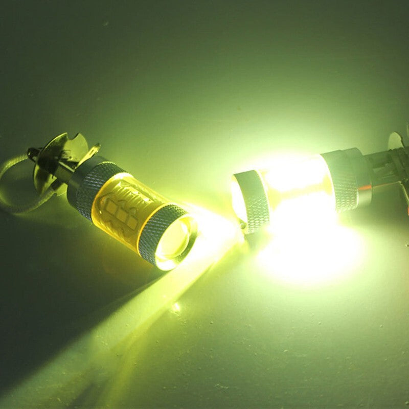 2-Piece Waterproof Car Fog LED Bulbs, Yellow High-Power 12-24V H3 80W 16