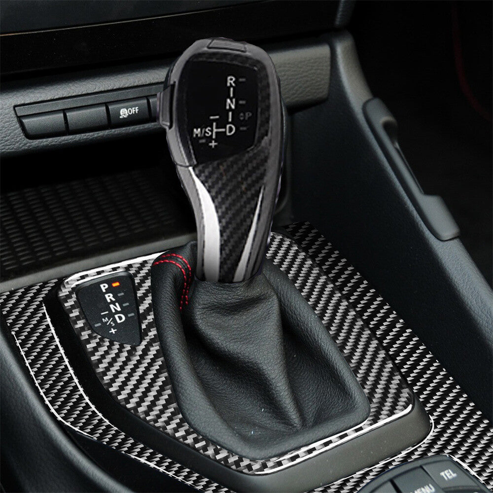 4¡ÁCarbon Fiber LED Gear Shift Knob Red Start Button Trim for BMW X1 E84 2011-15