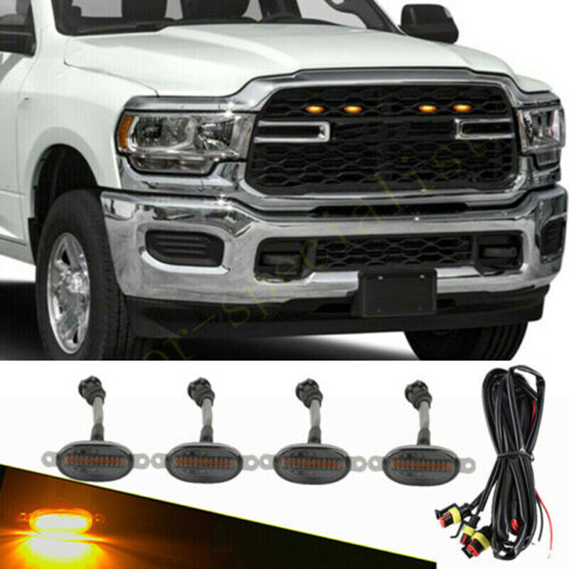 for Ram 2500 2019-2024 Front Grille smoke Amber LED Light Style DRL Lamp