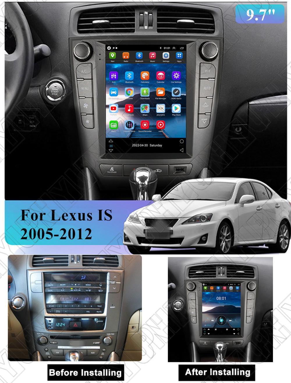 9.7 Android 14.0 Stereo Radio GPS Nav Head Unit Wifi 4+32G for Lexus IS 2005-12