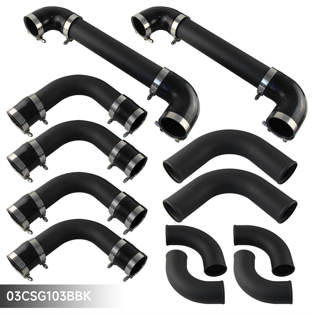 12PCS 2.75 70mm Universal Turbo Intercooler Pipe Piping+Silicone Hose Kit Black