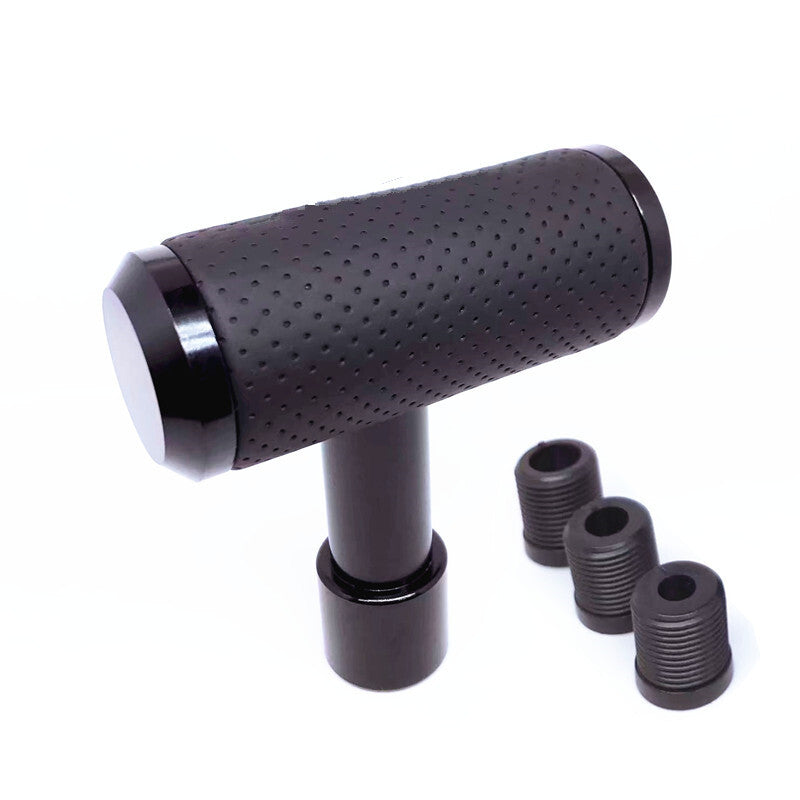 Car Aluminum Leather Gear Shift Lever Handle Knob Aircraft Joystick T Hammer BK