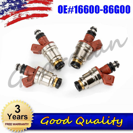 4-pack of fuel injectors 16600-86G00, new, for NISSAN D21, delivered 1990-1994, delivered 1995