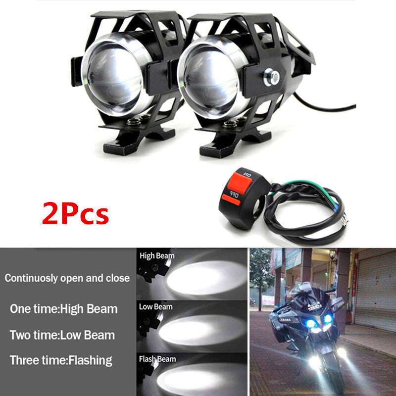 Motorcycle LED Headlight Driving Spotlight Spot Head Lamp Fog Light With Switch