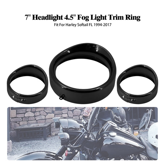Black 7 Headlight  4.5 Auxiliary Light Visor Trim Cover for Harley Softail
