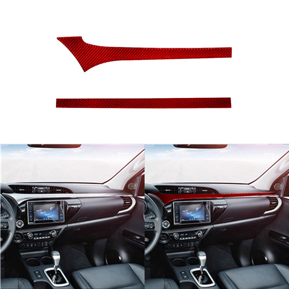 2X Red Carbon Fiber Above Of Navigation Cover Trim for Toyota Hilux 2015-2021