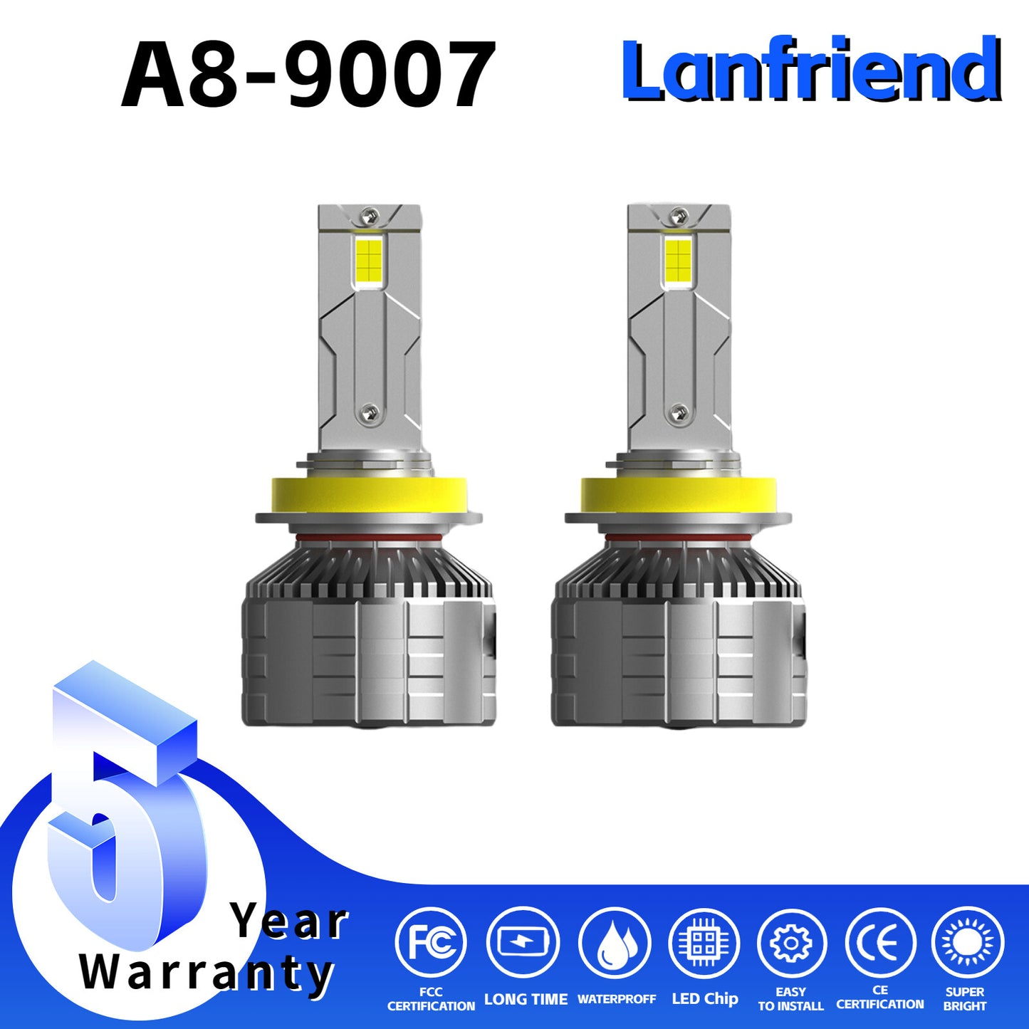 2x 9007 Hi/Lo Headlight SuperPower Bright Bulbs Kit 6000K 10200LM While 12 chip