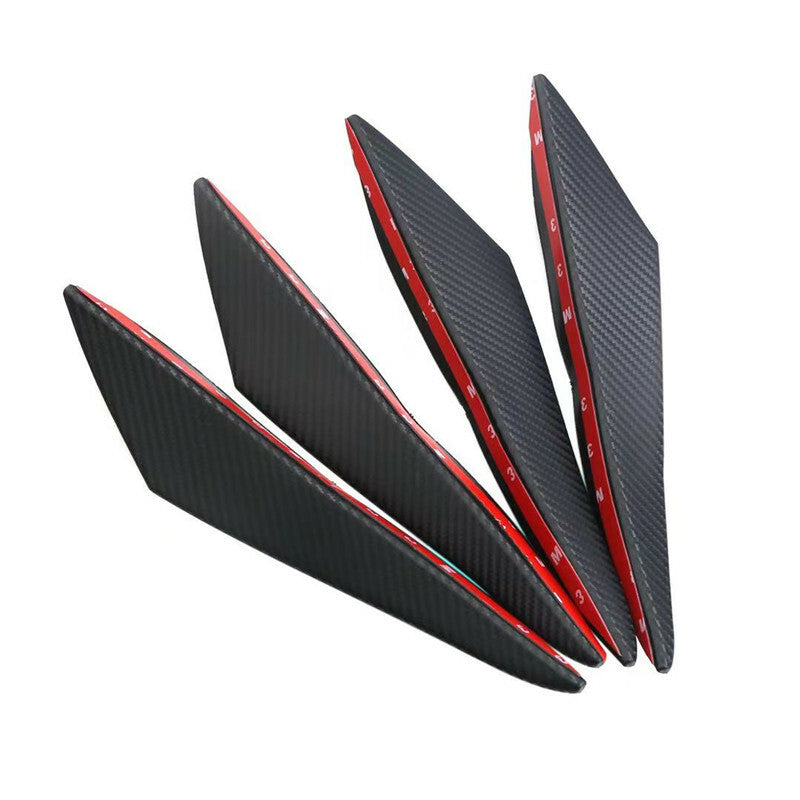 Car Black Carbon Fiber Bumper Lip Rubber Fin Splitter Spoiler Canard Valence 4Pc