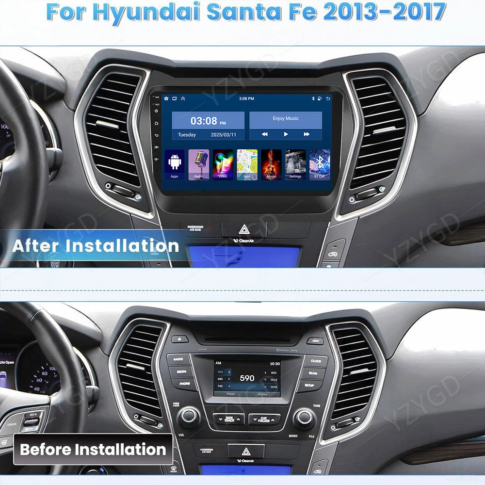 for Hyundai Santa Fe IX45 2013-2018 9 Android 14 CarPlay Car Stereo Radio GPS